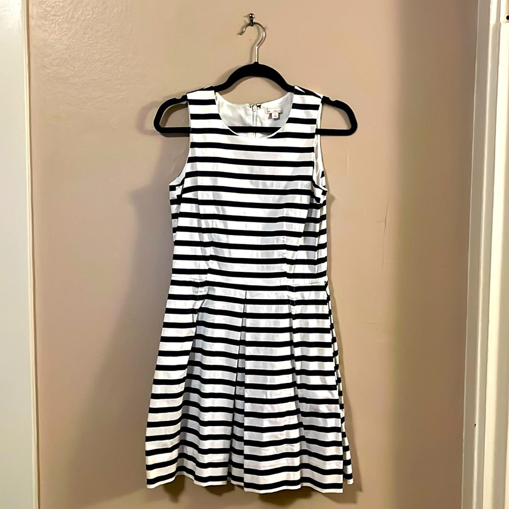 Gap Navy Blue White Nautical Striped Sleeveless Fit & Flare Pleated Dress 0